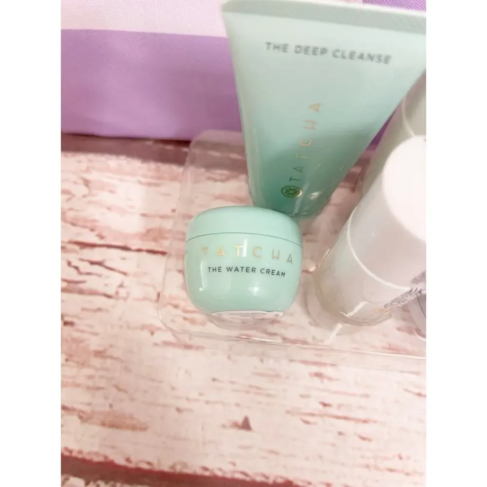 TATCHA Skincare Travel Ritual Set with Purple Pouch The Rice Wash Dewy Cream